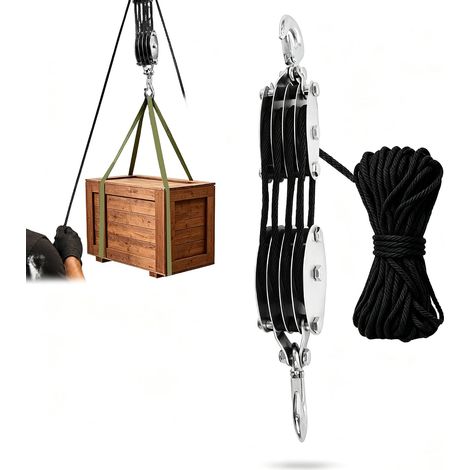 Palan Manuel à Corde 20 m Noir, Palan a Corde,400 kg,Rapport de Levage 8:1 (1/5)