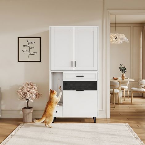 Armario multifuncional para gatos - Rincón integrado - Cajones - 80 x 40 x 161 cm - Estilo moderno - en blanco (1/5)