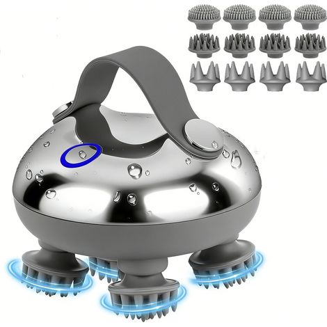 Masseur de tête, masseur de cuir chevelu électrique, étanche, favorise la pousse des cheveux, masseur portable, tête de massage en silicone, détend le corps et l'esprit.