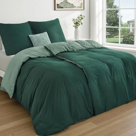 Housse de Couette 135x200, Douce Et Légère, Séchage Rapide, Design Réversible, Fermeture Éclair,Oeko-TEX – Parure de Lit Vert Foncé/Vert, 2 Housses de Couette + 2 Taies d’Oreiller 80x80 (1/5)