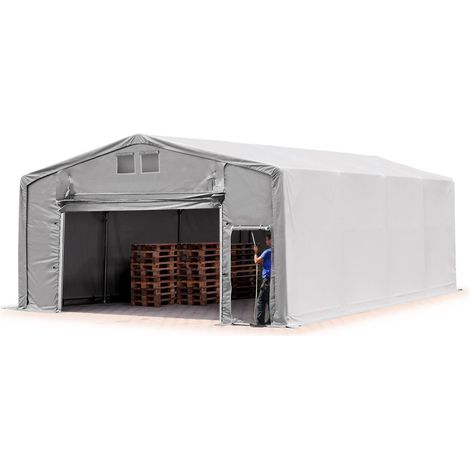 TOOLPORT Carpa almacén 8x8 m carpa industrial con 3m de altura lateral PVC 850 N 100% impermeable gris con puerta levadiza