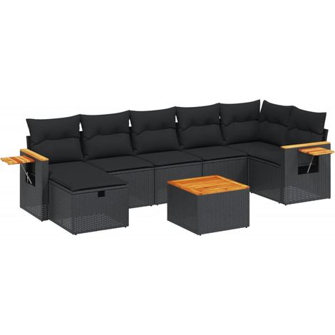 vidaXL Set Divani da Giardino con Cuscini 8 pz Nero in Polyrattan (1/4)