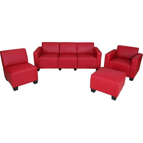 [NON UTILIZZATO] Salotto modulare componibile lounge moderno Lione N71 ecopelle combinazione 3-1-1-1 rosso
