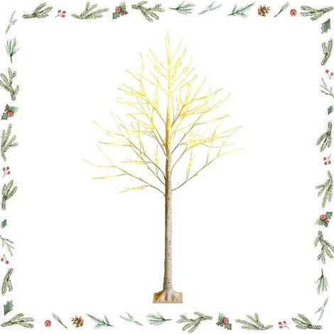 GOPLUS 180CM Sapin Blanc à 96 Lumières LED avec Branches Mortes, Bouleau Noël Lumineux Arbre de Noël Artificiel,Câble 220CM,Cadeau Décor Vacances d’Hiver (1/5)