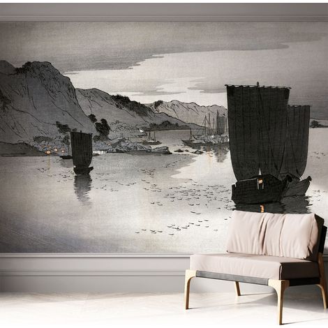 Papier peint adhésif décoratif avec colle pour salon chambre et bureau Installation rapide Baie au crépuscule 312x219 cm (1/5)