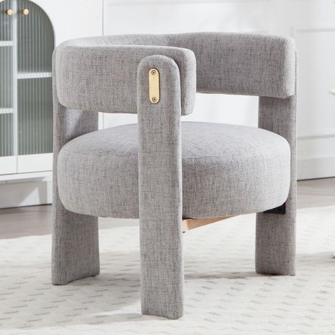 Wahson Sillón Tapizado de Lino, Silla de Tocador para Maquillaje, Sillón Auxiliar para Dormitorio y Salón, Gris