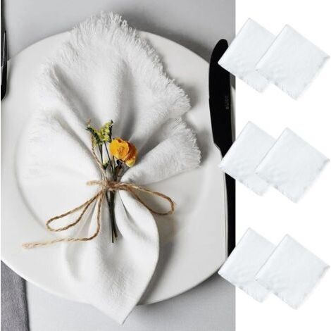 Lot de 6 Serviettes de Table Tissu, Serviette Tissu avec Franges, Lavable et Réutilisable Serviette Gaze de Coton 45cm pour Mariage, Hôtels, Restaurants, Evénements et Fêtes(Blanche) (1/5)