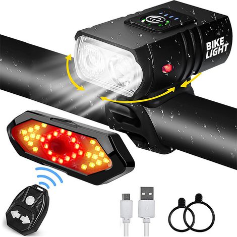 Indicatori di direzione e luce posteriore per bicicletta con effetti sonori + luce per bicicletta super luminosa da 1600 lumen, telecomando senza fili, 5 modalità di illuminazione diverse, ricaricabil (1/5)