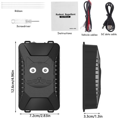 Repellente per topi e ratti ad ultrasuoni da 12 V per auto, con luce lampeggiante, repellente per roditori per auto, anti roditori per auto, repellente per gatti ad ultrasuoni per esterni, potente ant (1/4)