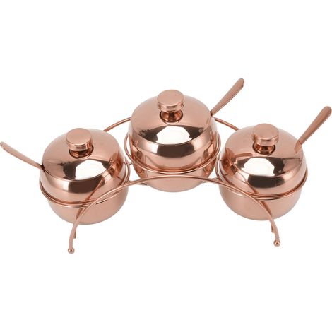 Ensemble de pots à épices en acier inoxydable : sel, poivre et sucre, avec couvercle et cuillère. Flacons à épices avec support de rangement, couleur or rose. (1/5)