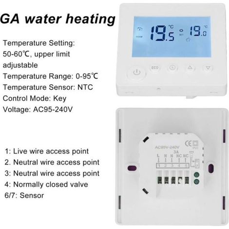 Écran LCD Tactile - Thermostat Chauffage Eau - Contrôleur Température Hebdomadaire - 3 A - 95-240 V - 1 Pièce (1/4)