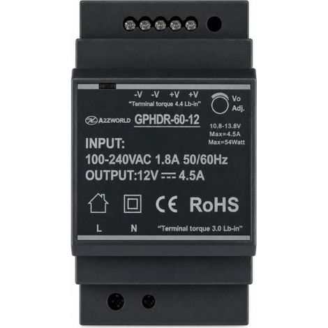 Alimentatore Trasformatore Da Guida Barra DIN 60W, 3 Moduli, Serie HDR-60, Disponibili DC 12V 24V (DC 12V)