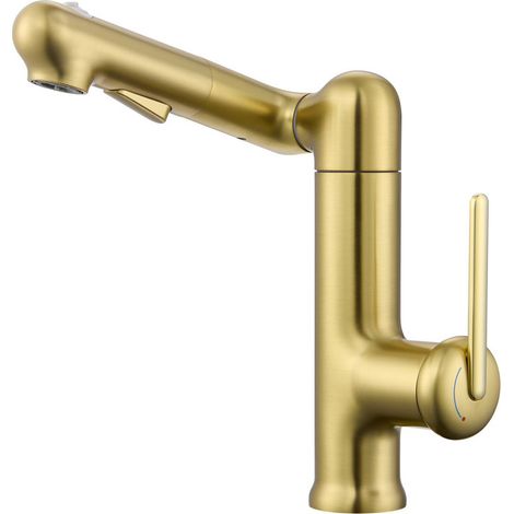 Grifo de baño totalmente de cobre con manija elevable, diseño de baño moderno, oro cepillado (1/4)