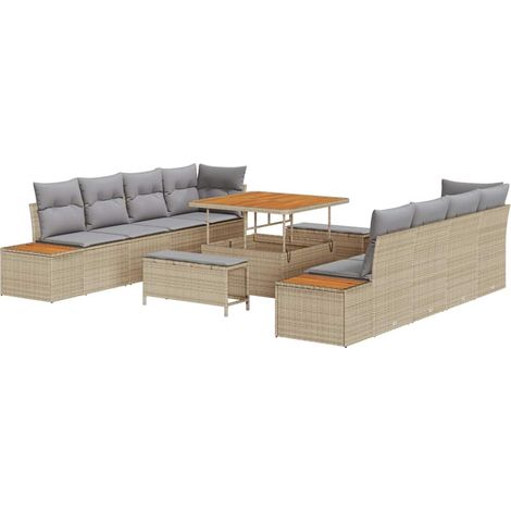Maison Exclusive - Set Divano da Giardino 11 pz 10-Numero di posti Beige (1/5)