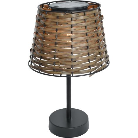 Lampe de table solaire extérieure en polyrotin marron avec capteur crépusculaire H 31 cm - PANGIVO (1/4)