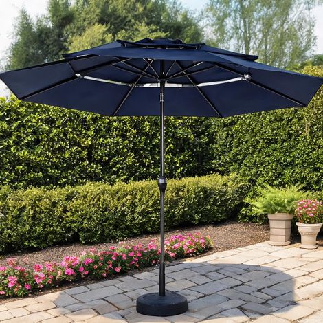 Parasol de patio déporté 3 étages en aluminium 10 pi bleu marine (1/5)