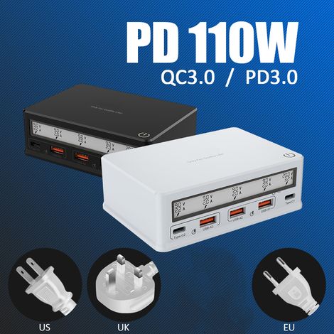 [JAMAIS UTILISÉ]Chargeur mural USB 110 W, station de charge USB à 5 ports, hub USB multiport, format compact, écran LCD, compatible avec smartphones, tablettes et autres appareils.