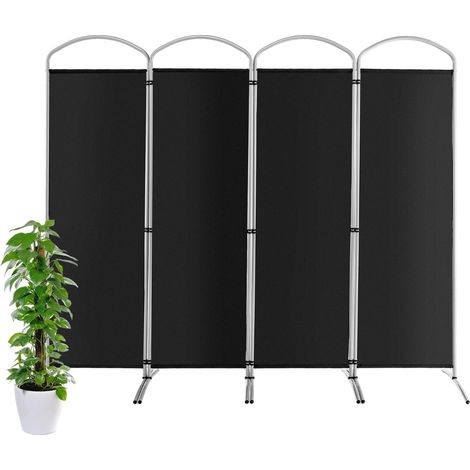 Paravento pieghevole a 4 pannelli da 188cm, Divisorio in tessuto per ambienti interni casa ufficio Nero (1/4)