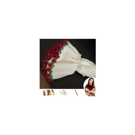 1 gehäkelte Rosenstrauß-Decke, zeitloses Blumenmuster, weiche Dekodecke (70 cm), ideal für Sofa oder als romantisches Geschenk (1/5)