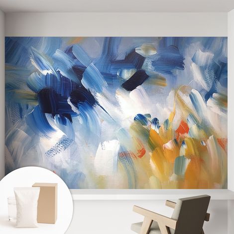 Fototapete Vliestapete mit Kleber - modern Wohnzimmer - Wanddekoration - einfach anzubringen Farbenfrohe Pinselstriche 152x104 cm (1/5)