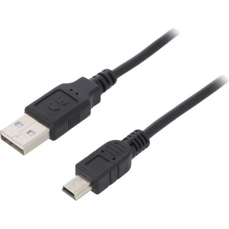 Cable- USB 2.0- USB A prise.USB B mini prise- nickele- 1m- noir