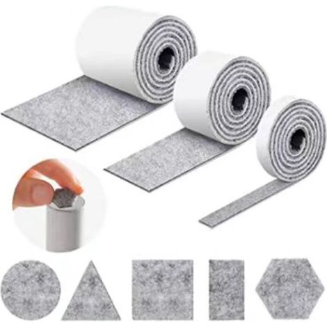 Tissu d'ameublement auto-adhésif, 3 rouleaux de patins antidérapants en feutre pour chaises, découpe libre à la taille souhaitée, feutre auto-adhésif, protections pour pieds de table et de chaise (1/5)