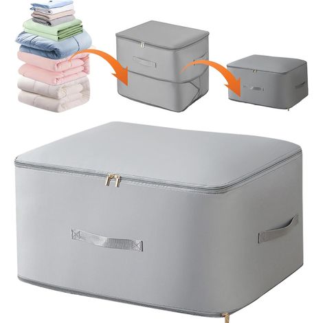 (gris, taille XL (54 x 42 x 60 cm)Lot de 1 sacs de rangement à auto compression ultra peu encombrants   Sac de rangement lourd pliable de grande capacité pour couettes, vêtements, couvertures (1/5)