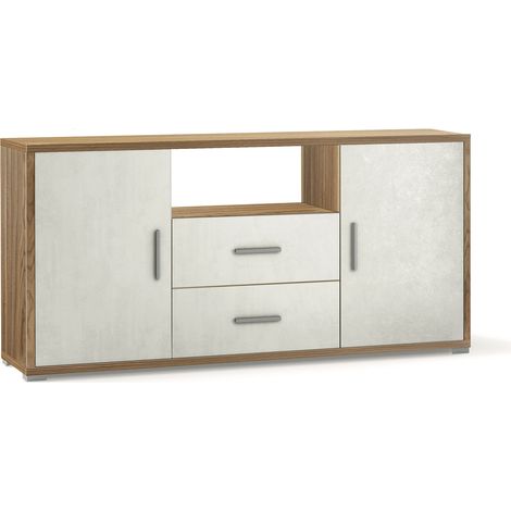 Madia 2 Ante 2 Cassetti 174x84x41 cm Noce Stelvio/Ossido Bianco (1/3)