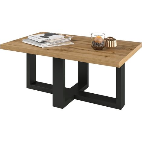 Mesa de centro Austin 317, Negro + Roble wotan, 44x60x102cm, Diámetro: 0, Aglomerado laminado, Angular (1/2)