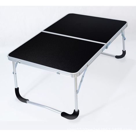 Table de camping pliante avec structure en métal, plateau en bois et serrure de sécurité, noire, 62 x 42 x 28 cm (1/4)