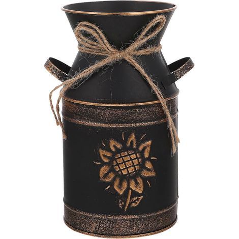 Seau à fleurs style vintage, vase décoratif en métal, jardinière pour composition florale-19.50X10.00X10.00CM-Black (1/3)