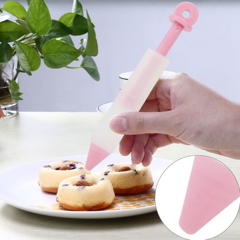 Silikon-Lebensmittelschreibstift mit 4 Düsen, Schokoladendekorationswerkzeug, Kuchenform (Rosa) (1/5)