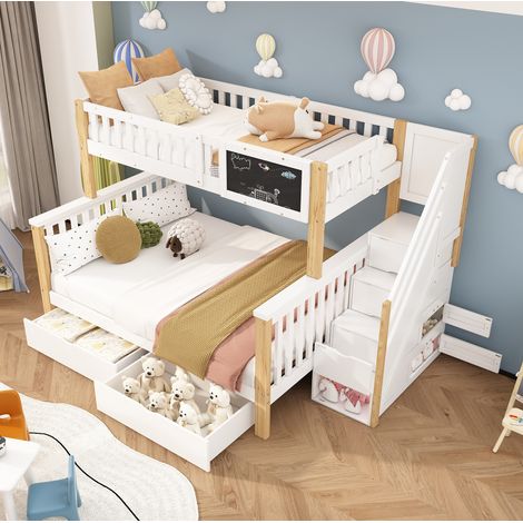 Cama Litera 90x200 Cm Estructura Madera Maciza Blanca Y Roble Claro (1/5)