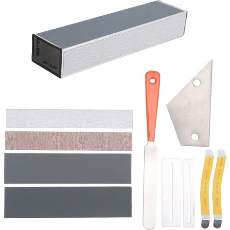 Kit de réparation pour luthier guitare : lime à frettes, ponceuse, niveau de manche, protection, outillage complet pour entretien et réglage. (1/5)