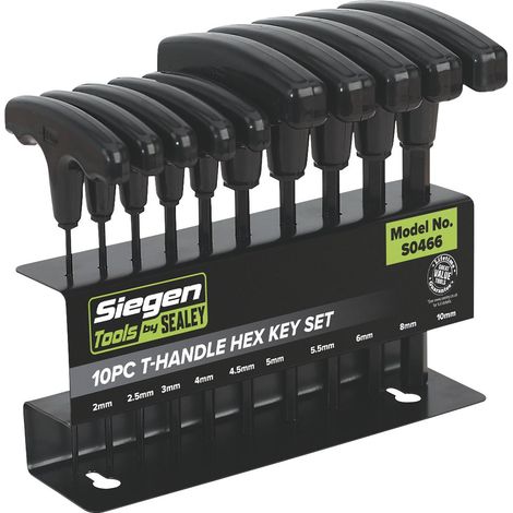Sealey S0466 Hex Key Set 10 Piece T-Handle Metric 2 to 10mm (1/5)