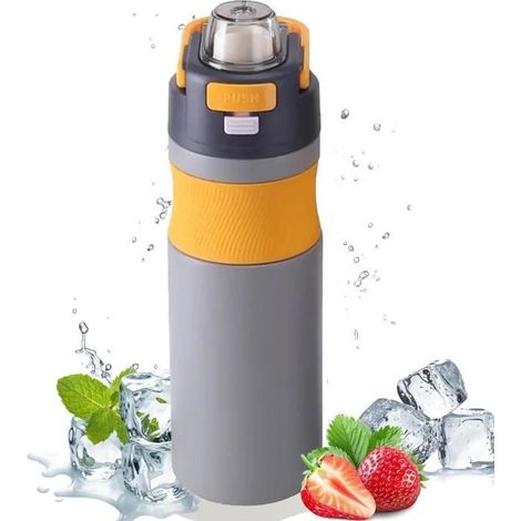 Thermos en acier inoxydable - 580 ml - Sans BPA - Anti-fuite - Pour le sport, le fitness, l'extérieur, l'école Gris (1/4)