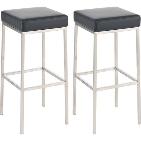 Set di 2 sgabelli da bar con poggiapiedi, design semplice, altezza 85 cm, in PVC nero e acciaio inox 100004371
