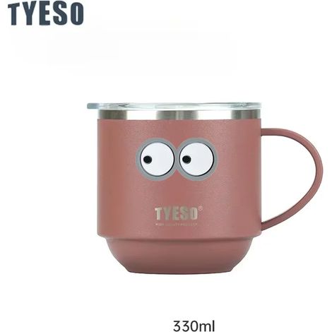 (Rose, 330 ml) Mug en acier inoxydable, durable, avec poignée et couvercle transparent. (1/4)