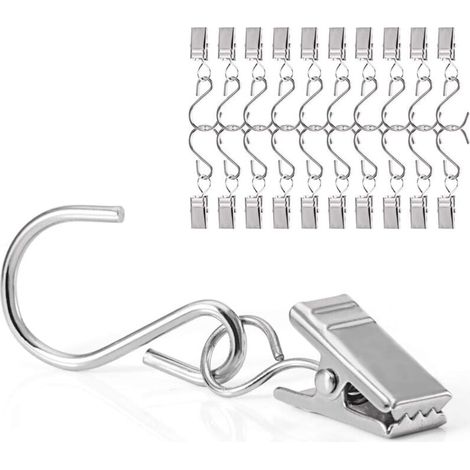 ZVD-40 Anillas para Cortinas con Clips de Acero Inoxidable, Ideales para Colgar Cortinas y Decoraciones (1/4)