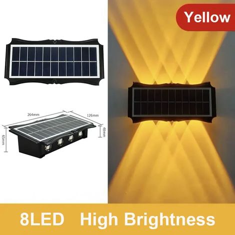 (8 LED jaunes) Lampe solaire LED d'extérieur, applique murale, éclairage lumineux vers le haut et vers le bas, compatible avec la décoration de jardin et la lumière du soleil. (1/5)