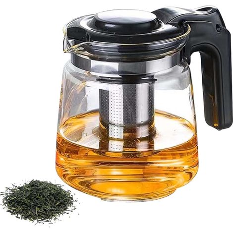 Théière verre borosilicate 1,6L, infuseur amovible, résistante chaleur, couvercle, boissons chaudes/froides. (1/5)