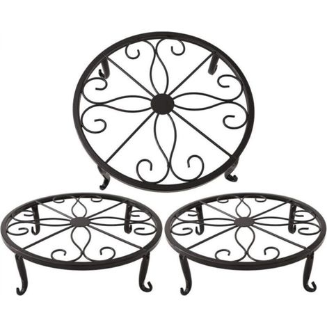 Black Flower Pot Stand 23 x 23 x 11.5 cm, Iron Succulent Plant Stand, Retro Indoor and Outdoor Plant Stand, 3 Pieces (1/5)