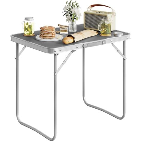 WOLTU Tavolo Campeggio Pieghevole Tavolo da Balcone in MDF e Alluminio con Maniglia di Trasporto Tavolo da Esterno per Picnic. Giardino. Spiaggia. Balcone. Mercato. Leggero 70x50x60cm. Grigio (1/5)