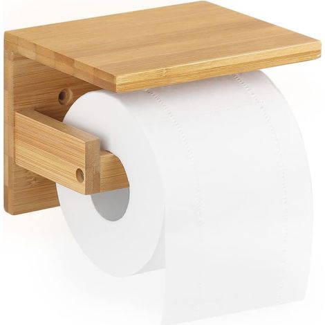 Toilettenpapierhalter mit Bambusablage, Toilettenpapierhalter mit Tablett, Wand-Toilettenpapierspender, Toilettenpapierrollenhalter für Toilette, Küche, Badezimmer