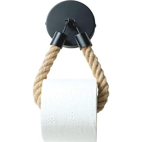 Toilettenpapierhalter, Handtuchhalter aus Hanfseil für Bad und Küche, Badezimmerpapierhalter, Toilettenhandtuchrollenhalter (Schwarz) (1/4)