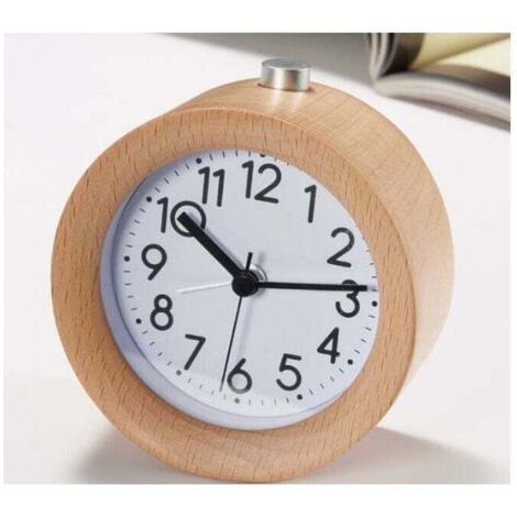 Réveil du matin à piles, réveil en bois pour horloge, pas de tic-tac, alarme sonore pour les aiguilles de l'horloge qui se lèvent (1/5)