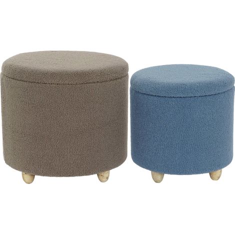 Pouf cosy en tissu et bois pour une détente élégante - Gris bleuté avec pieds bois clair (1/4)