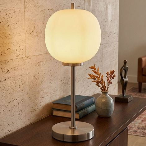 LED Tischleuchte Tischlampe Wohnzimmerlampe Kabelschalter Silber Metall H 45 cm (1/5)