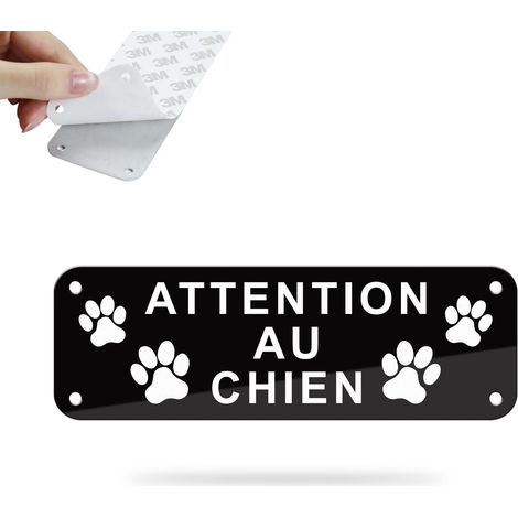 Pancarte Chien de Garde Autocollant Aluminium Réfléchissant 150x50mm, Panneau Attention Au Chien Staff Noir x1 (1/5)