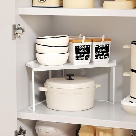 Empilable Étagère de Rangement en métal,Étagère d'angle de Cuisine avec Tapis antidérapant,Organiseurs de Placards,pour Placard de Cuisine/Salle de Bain/comptoirs/ustensiles. (1, Blanc) (1/5)